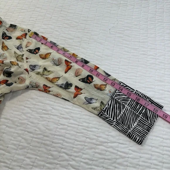 TIZZIE 100% COTTON 3/4 SLEEVE ROME SHIRT NEUTRAL BUTTERFLIES VOILE - Picture 6 of 14